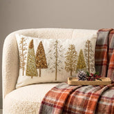 Gold Starry Fir - White & Gold Silk Decorative Lumbar Cushion Cover