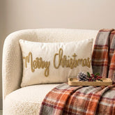 Merry Christmas - Gold Velvet Decorative Lumbar Cushion Cover