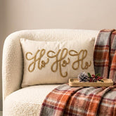 Ho Ho Ho - Gold Linen Christmas Ho Ho Ho Lumbar Cushion Cover