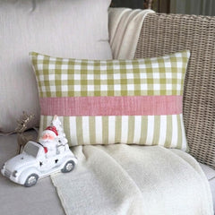 Holiday Grid - Green Cotton Decorative Lumbar Cushion Cover