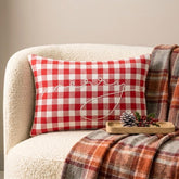 Holiday Merry - Red Cotton Christmas Checkered, Merry Lumbar Cushion Cover