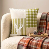Reindeer Check - Green Cotton Decorative Throw Cushion Cover