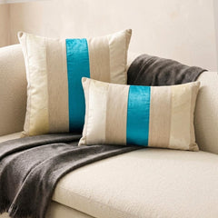 Swathe Turquoise - Blue Linen & Velvet Lumbar Pillow Cover