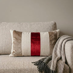 Swathe Cranberry - Red Linen & Velvet Lumbar Pillow Cover