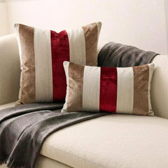 Swathe Cranberry - Red Linen & Velvet Lumbar Pillow Cover