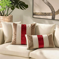 Swathe Cranberry - Red Linen & Velvet Lumbar Pillow Cover