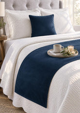 Navy Blue Velvet Decorative Bed Runner and Cushion Cover