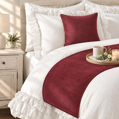 Velvet Cranberry Decorative Bed Runner and Cushion Cover - Cranberry Velvet