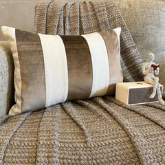 Swathe Brown - Brown Velvet & Linen Lumbar Pillow Cover