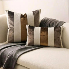 Swathe Brown - Brown Velvet & Linen Lumbar Pillow Cover