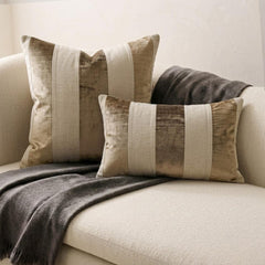 Swathe Beige - Beige Velvet & Linen Lumbar Pillow Cover