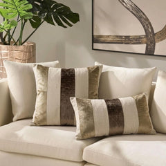 Swathe Beige - Beige Velvet & Linen Lumbar Pillow Cover