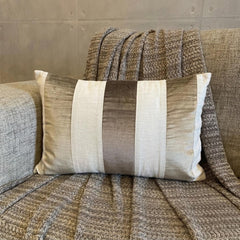 Swathe Beige - Beige Velvet & Linen Lumbar Pillow Cover