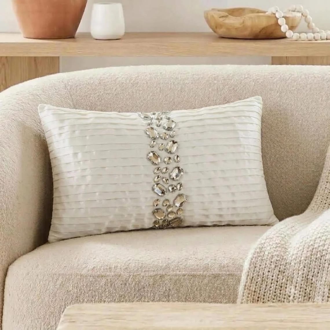 Crystal Dreams White Lumbar Pillow Cover