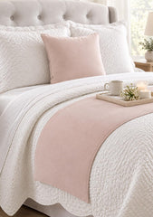 Soft Pink Velvet Decorative Bed Runner and Cushion Cover