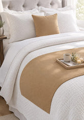 Warm Tan Velvet Decorative Bed Runner and Cushion Cover
