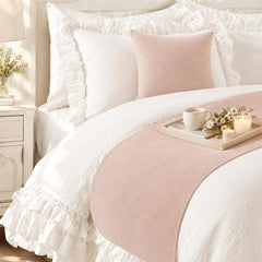 Velvet Soft Pink Decorative Bed Runner and Cushion Cover - Soft Pink Velvet