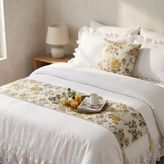 Jacquard Gray Decorative Bed Runner and Cushion Cover - Royal Meadow