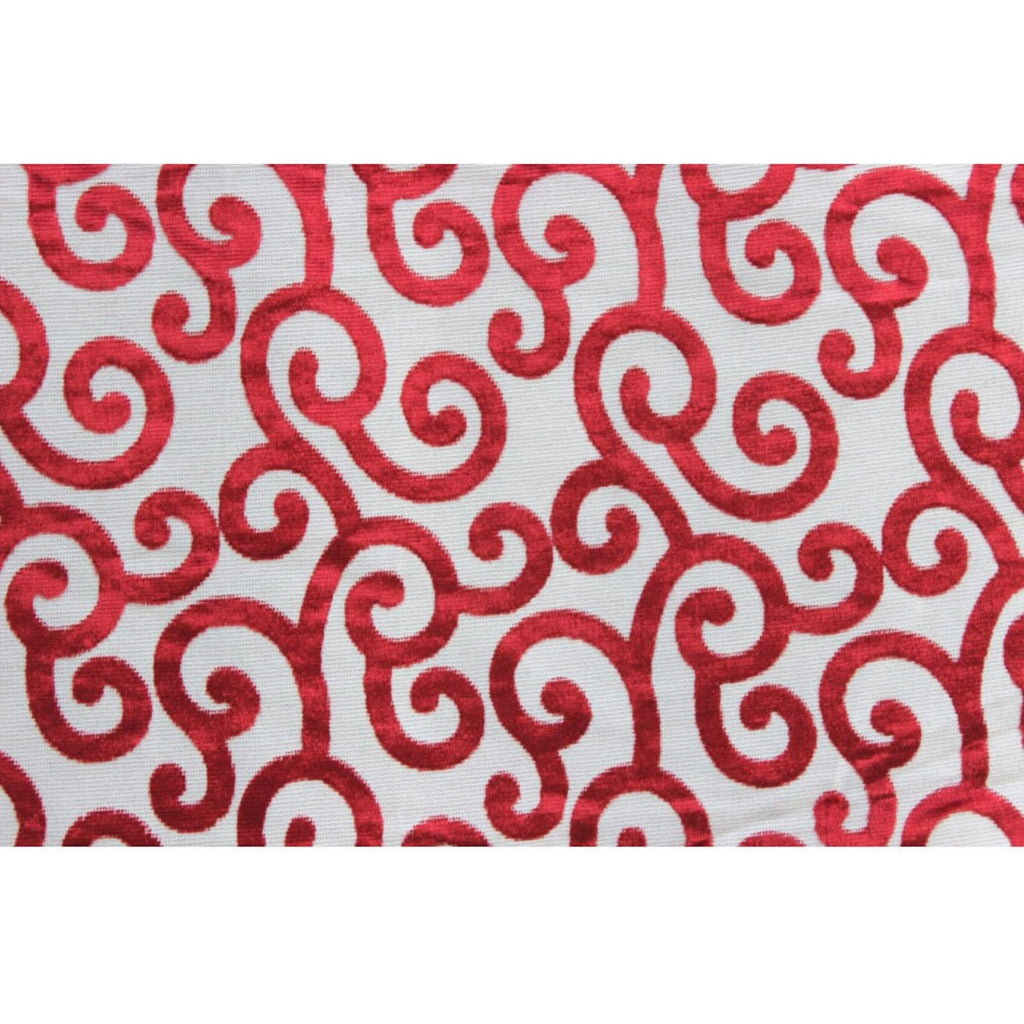 Cayenne Red Scrolls Printed Velvet Fabric By the Metre