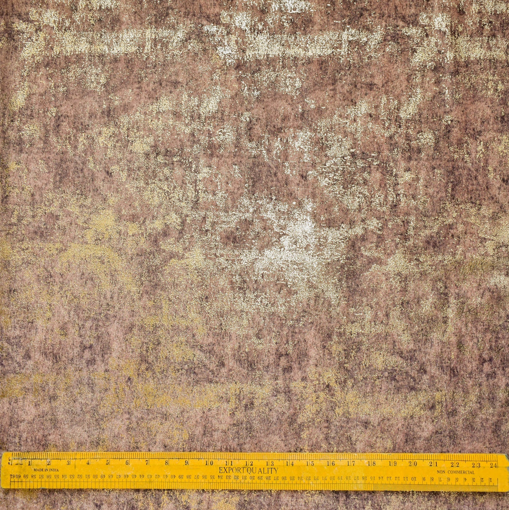 Brown Gold Foil Printed Fabric By The Metre, Printed Textured Fabric, Velvet