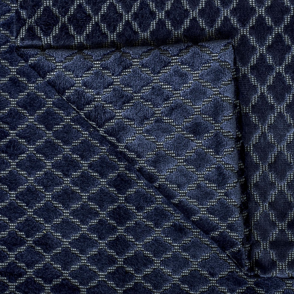 Geometric Navy Blue Velvet Fabric By The Metre, Jacquard Velvet Fabric