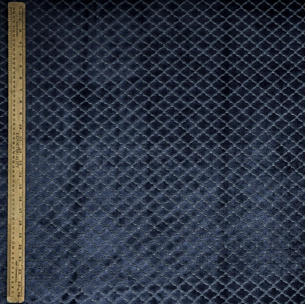 Geometric Navy Blue Velvet Fabric By The Metre, Jacquard Velvet Fabric