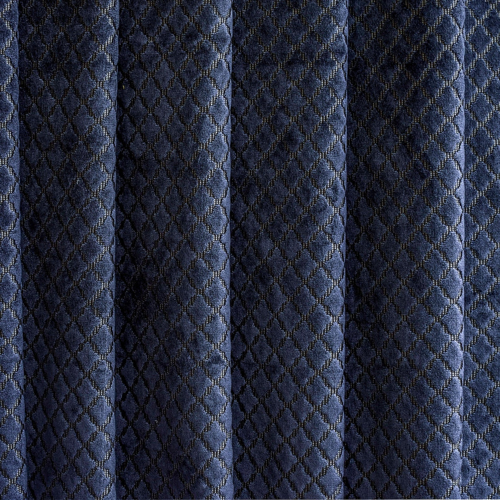 Geometric Navy Blue Velvet Fabric By The Metre, Jacquard Velvet Fabric
