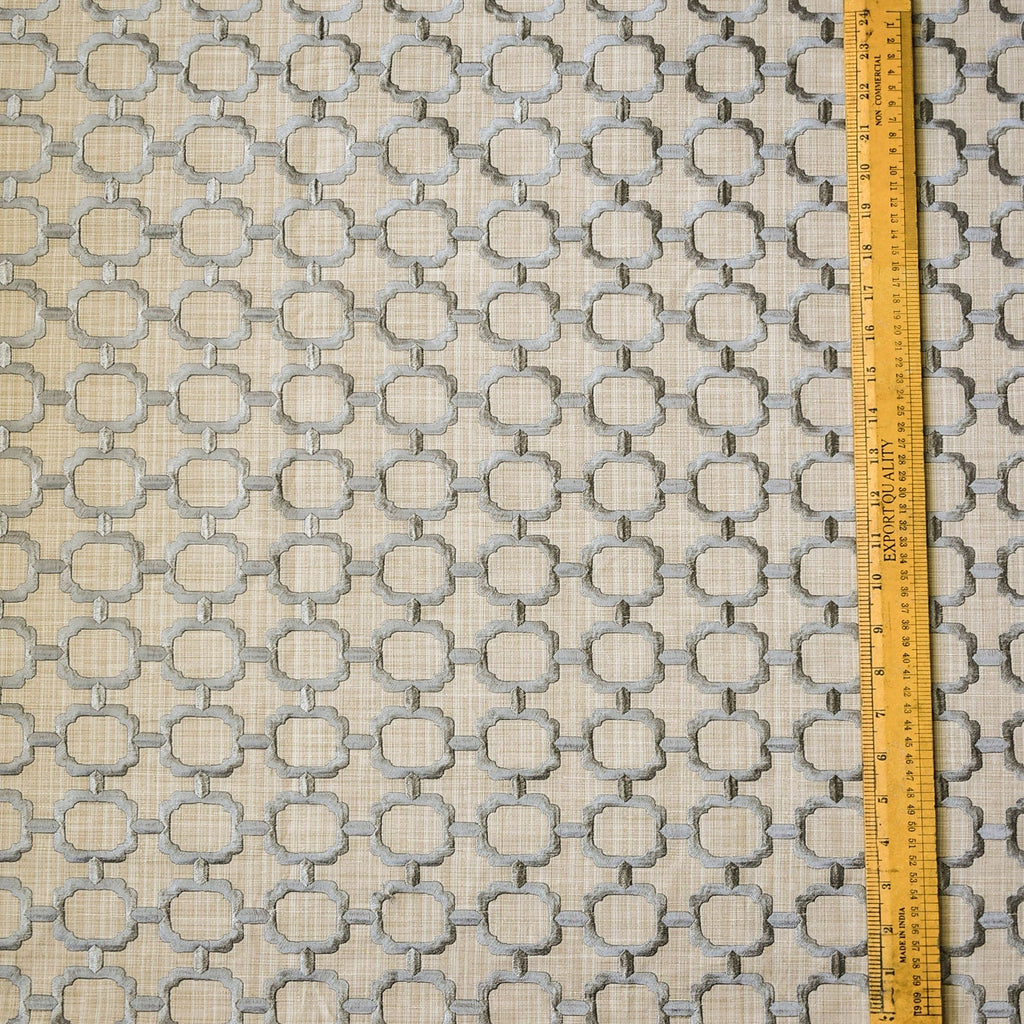Beige Medallion Geometric Embroidered Fabric By The Metre, Cotton Embroidery