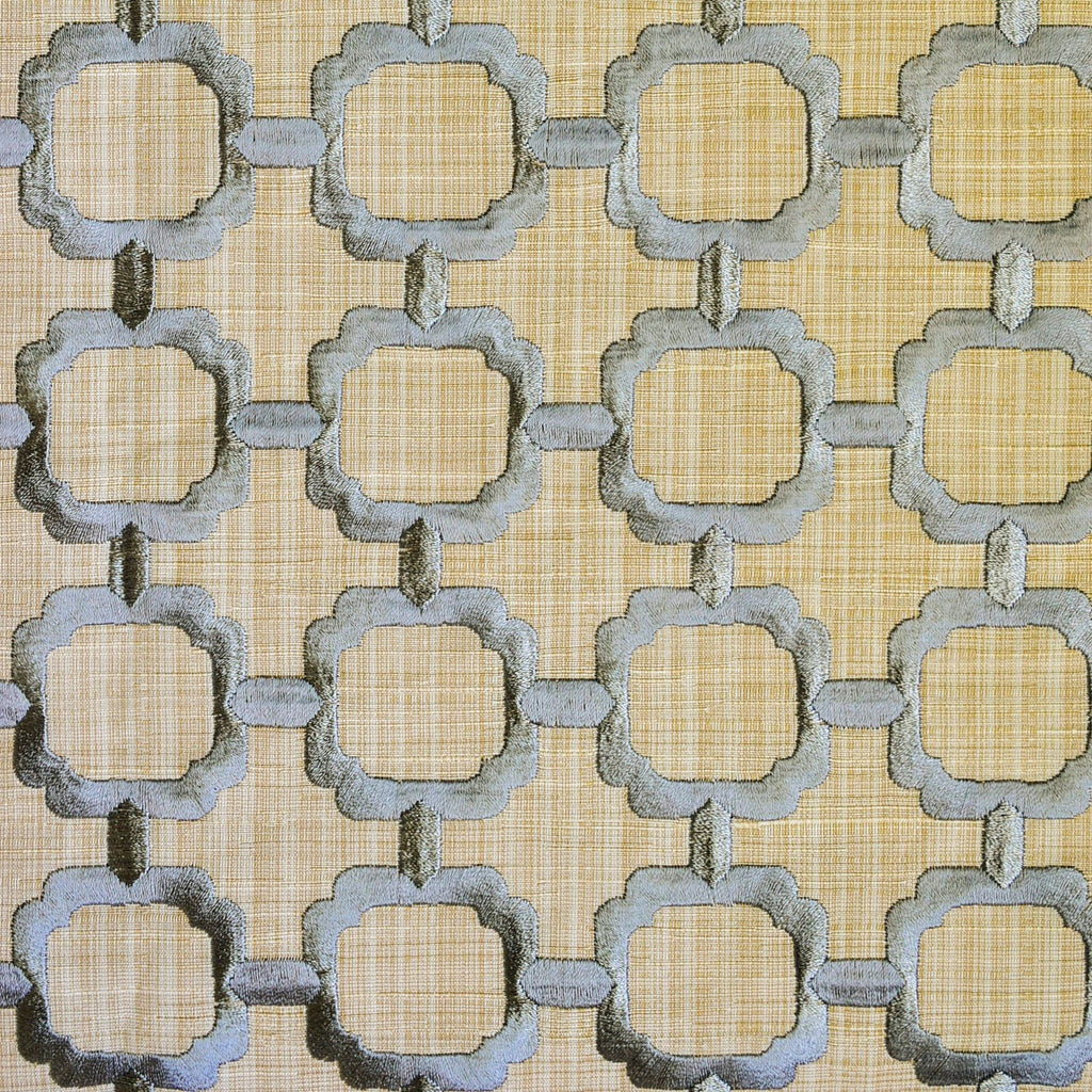 Beige Medallion Geometric Embroidered Fabric By The Metre