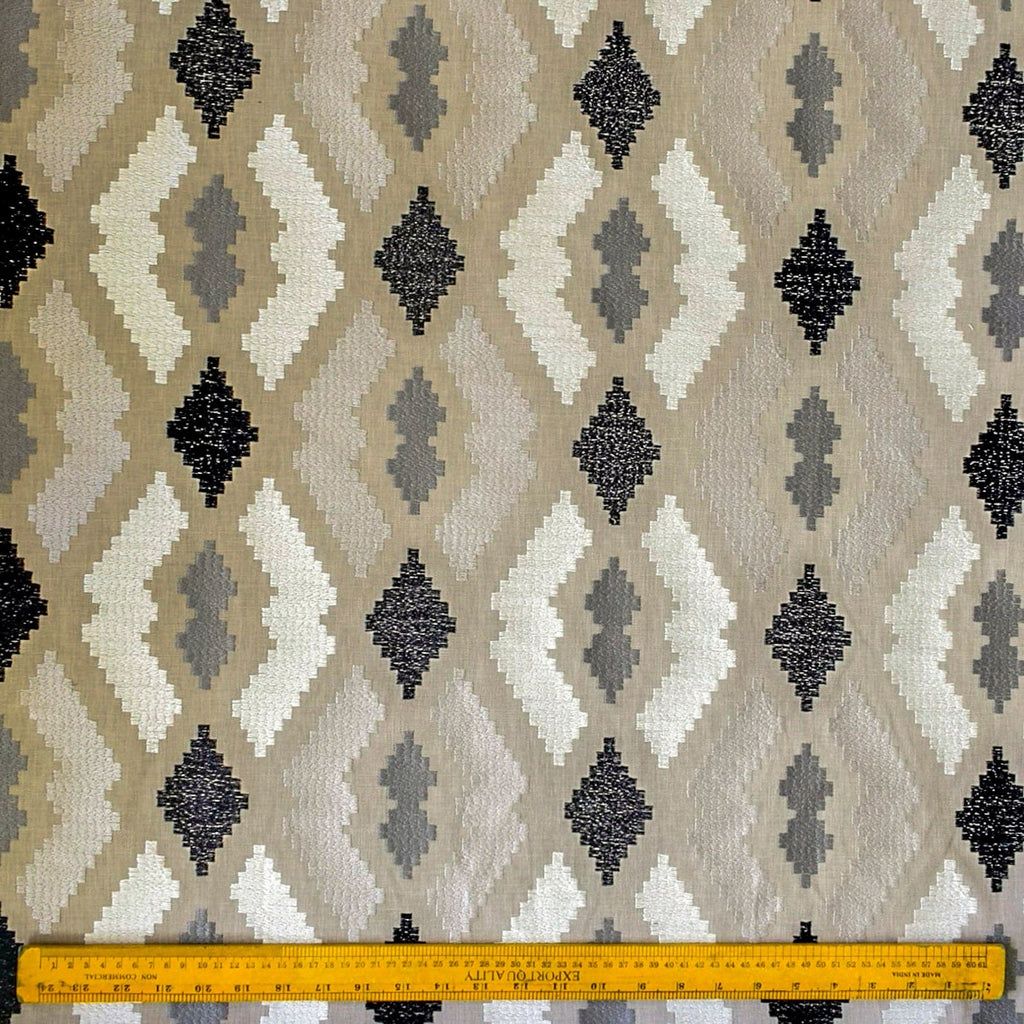 Beige Aztec Geometric Embroidered Fabric By The Metre, Cotton Embroidery Fabric