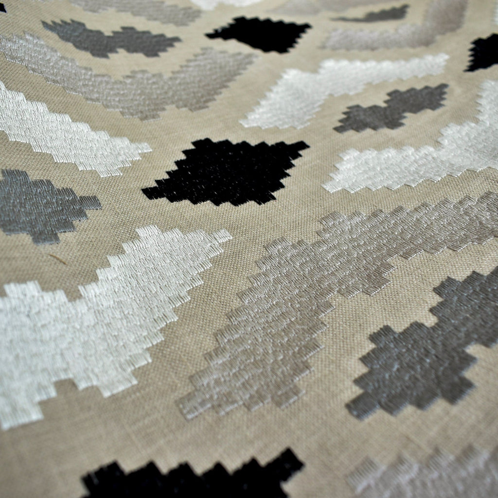 Beige Aztec Geometric Embroidered Fabric By The Metre, Cotton Embroidery Fabric