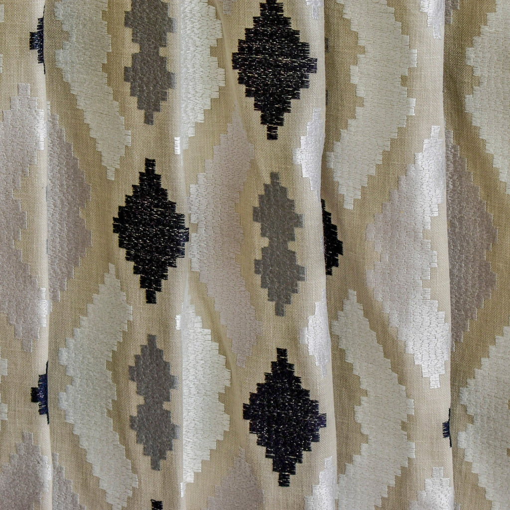 Beige Aztec Geometric Embroidered Fabric By The Metre, Cotton Embroidery Fabric