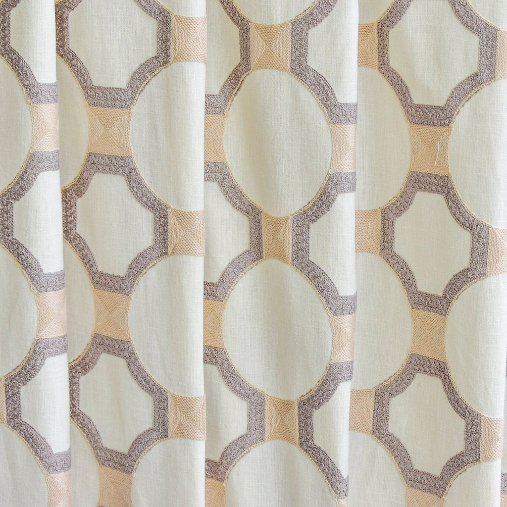 Ivory Medallion Geometric Embroidered Fabric By The Metre, Cotton Embroidery