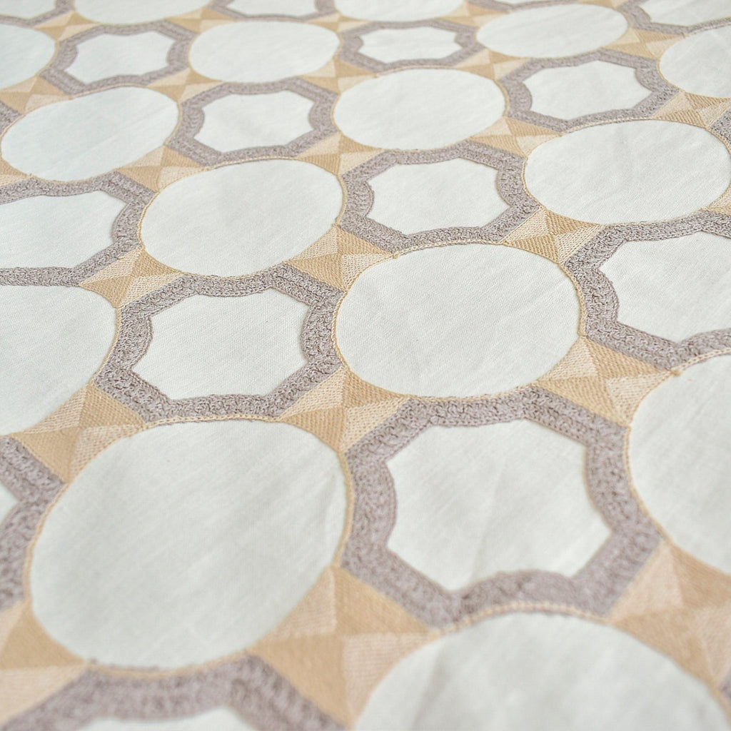 Ivory Medallion Geometric Embroidered Fabric By The Metre, Cotton Embroidery