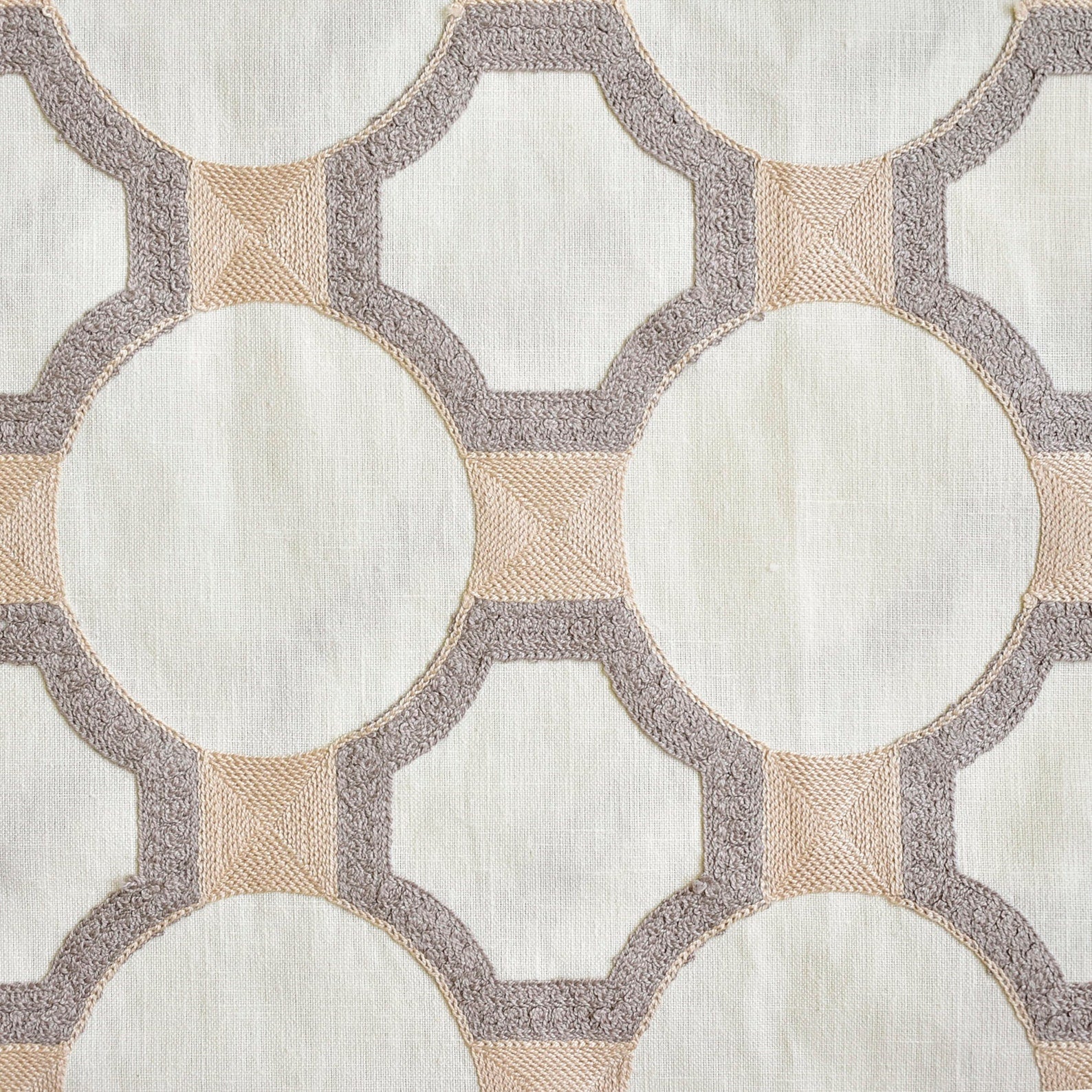 Ivory Medallion Geometric Embroidered Fabric By The Metre