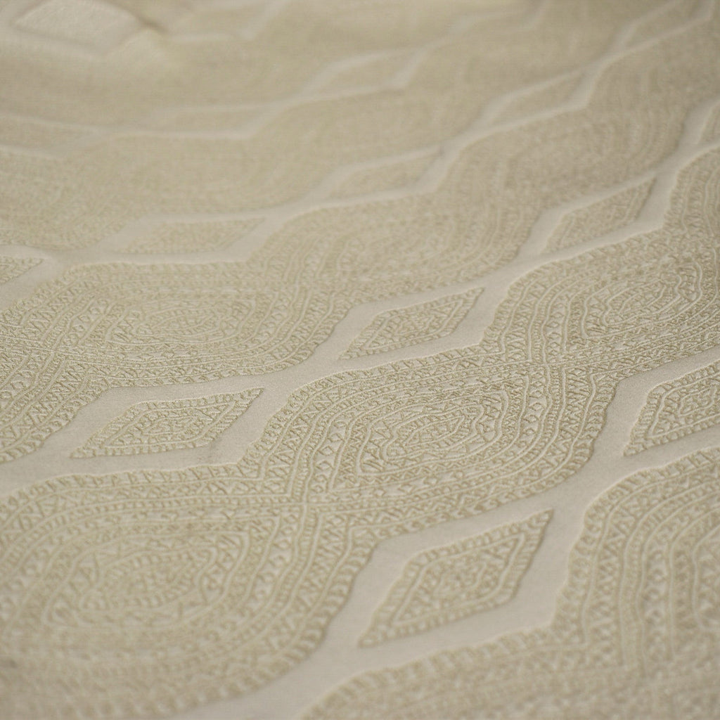 Beige Geometric Embroidered Fabric By The Metre, Viscose Embroidered Fabric