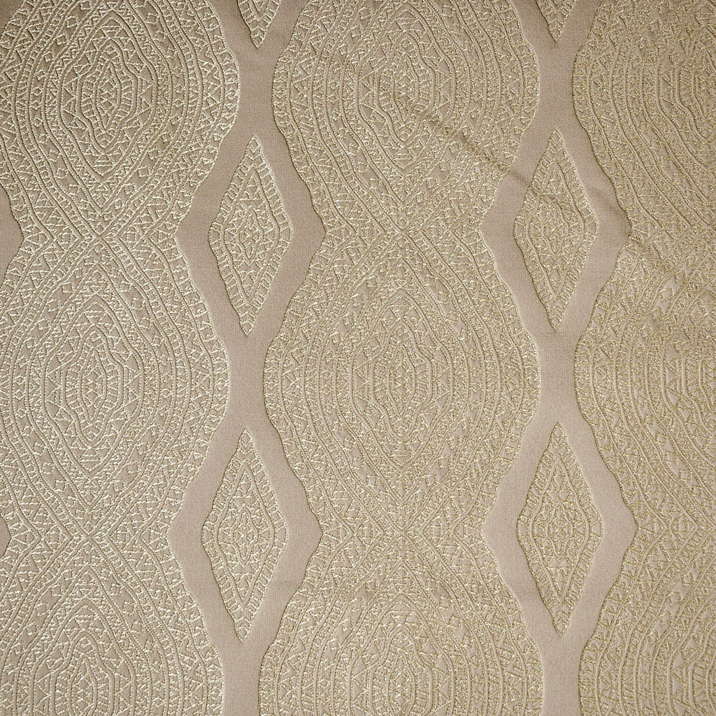 Beige Geometric Embroidered Fabric By The Metre, Viscose Embroidered Fabric
