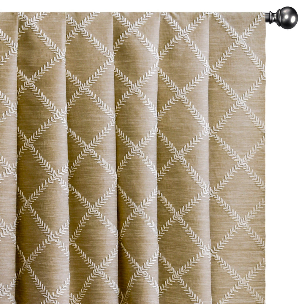 Beige Leafy Diamond Geometric Fabric By The Metre, Chain Stitch Embroidery