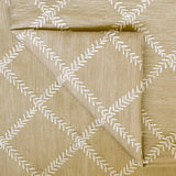 Beige Leafy Diamond Geometric Fabric By The Metre, Chain Stitch Embroidery
