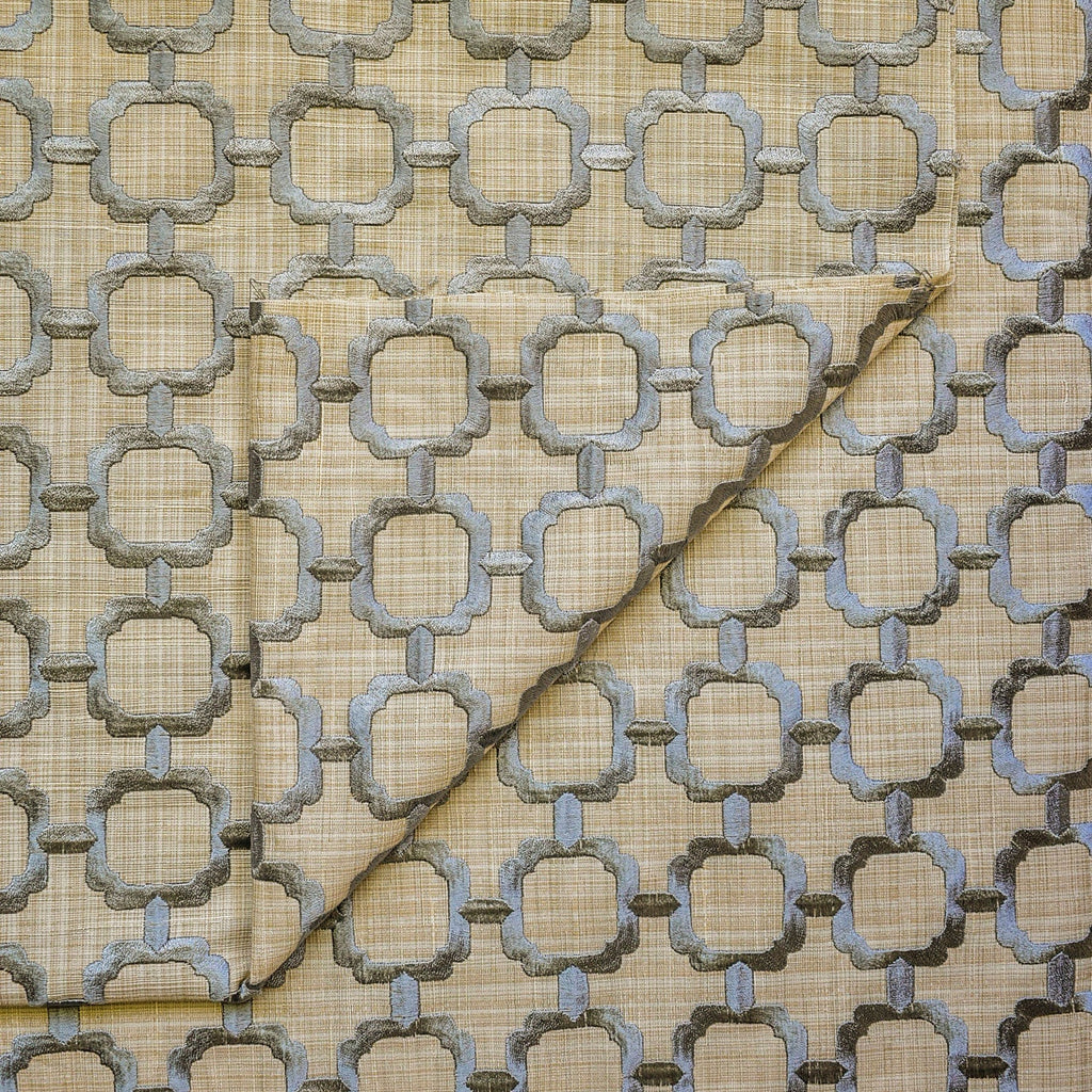 Beige Medallion Geometric Embroidered Fabric By The Metre, Cotton Embroidery