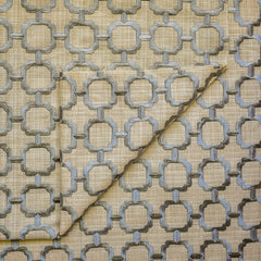 Beige Medallion Geometric Embroidered Fabric By The Metre, Cotton Embroidery
