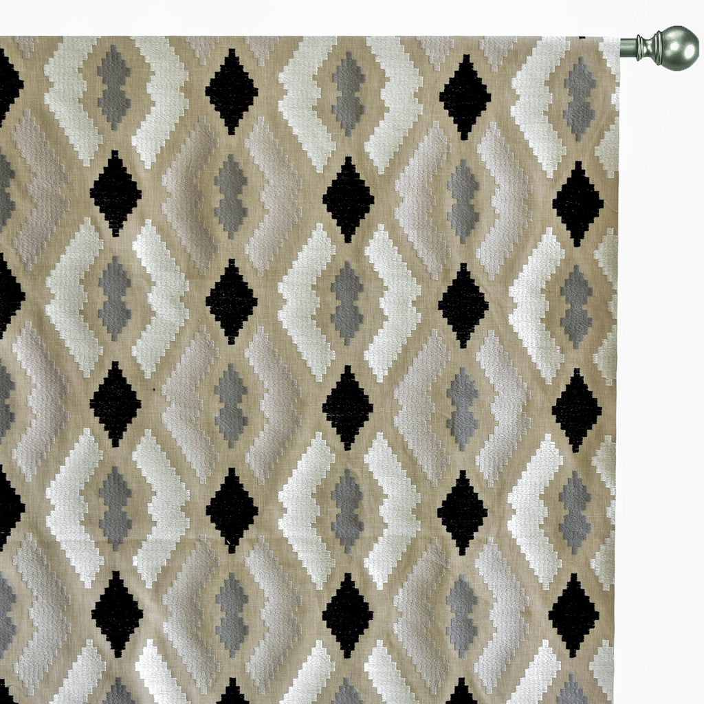 Beige Aztec Geometric Embroidered Fabric By The Metre, Cotton Embroidery Fabric