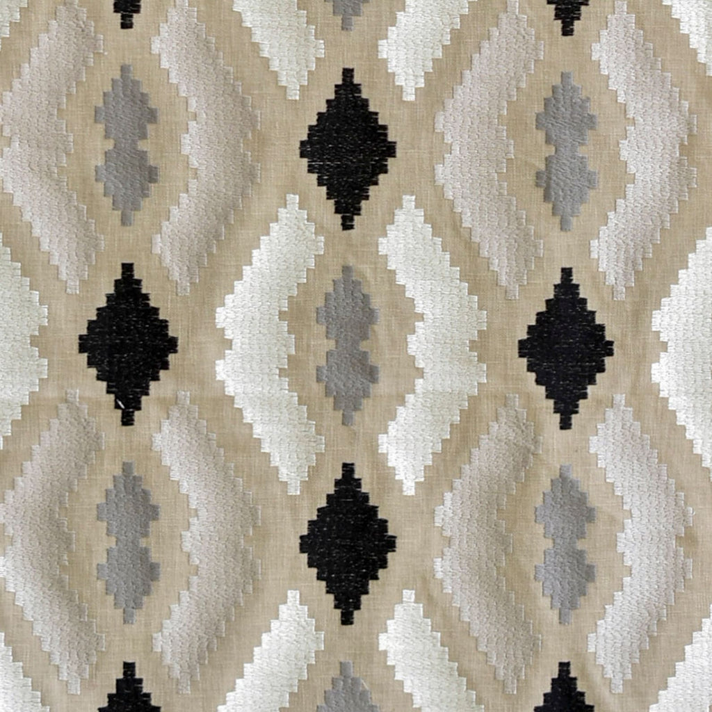 Beige Aztec Geometric Embroidered Fabric By The Metre