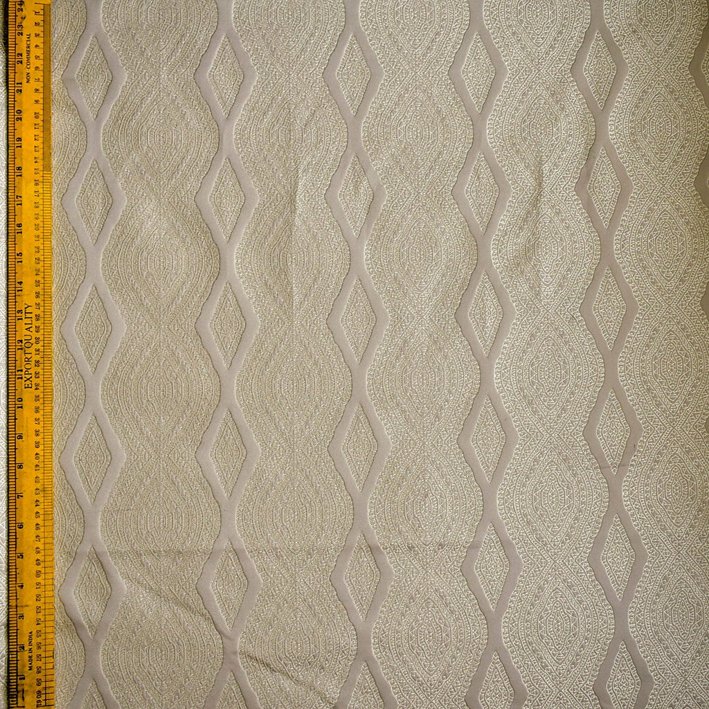 Beige Geometric Embroidered Fabric By The Metre, Viscose Embroidered Fabric