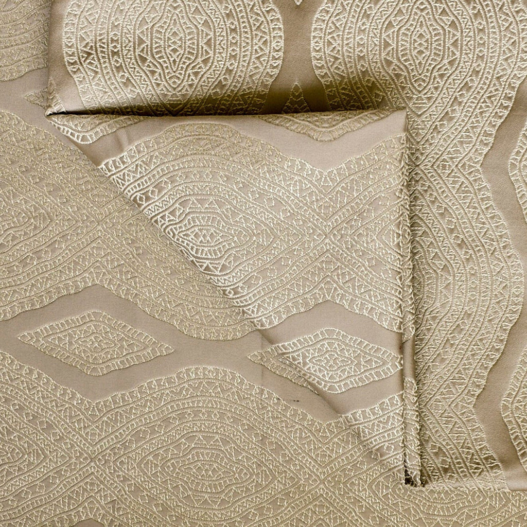 Beige Geometric Embroidered Fabric By The Metre