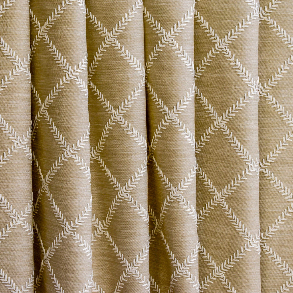 Beige Leafy Diamond Geometric Fabric By The Metre, Chain Stitch Embroidery