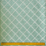 Duck Egg Leafy Diamond Geometric Fabric By The Metre, Chain Stitch Embroidery