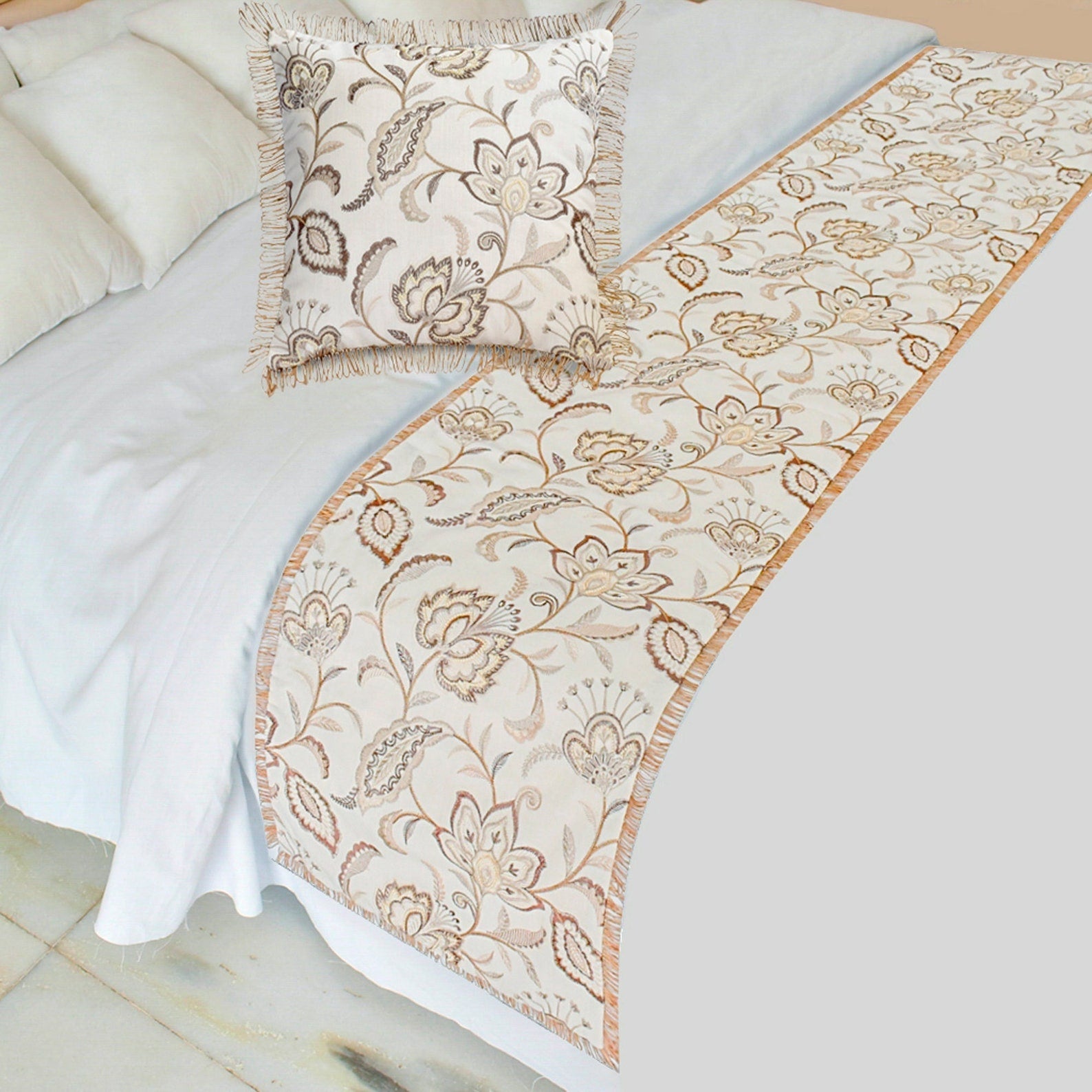 Floral Luster Decorative Bed Runner and Cushion Cover