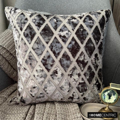 Rhombus Gray - Gray Velvet Throw Cushion Cover