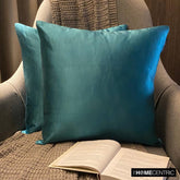 Turquoise Satin Throw Pillow Cover - Turquoise Slub Satin